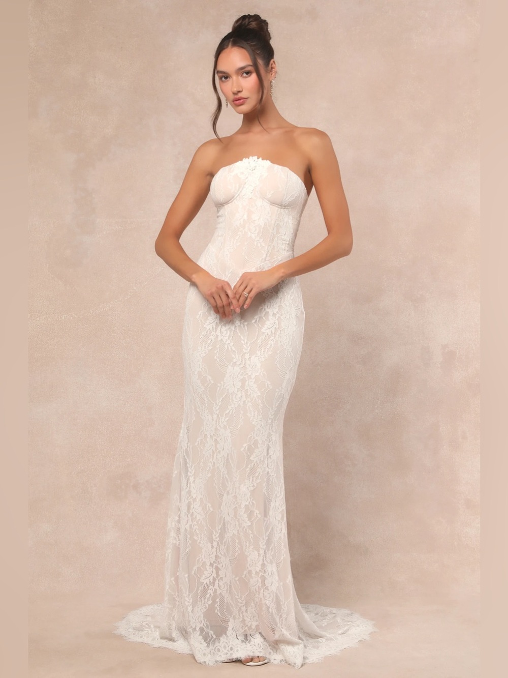 Strapless White Lace Bridal Gown - Picture 3 of 4